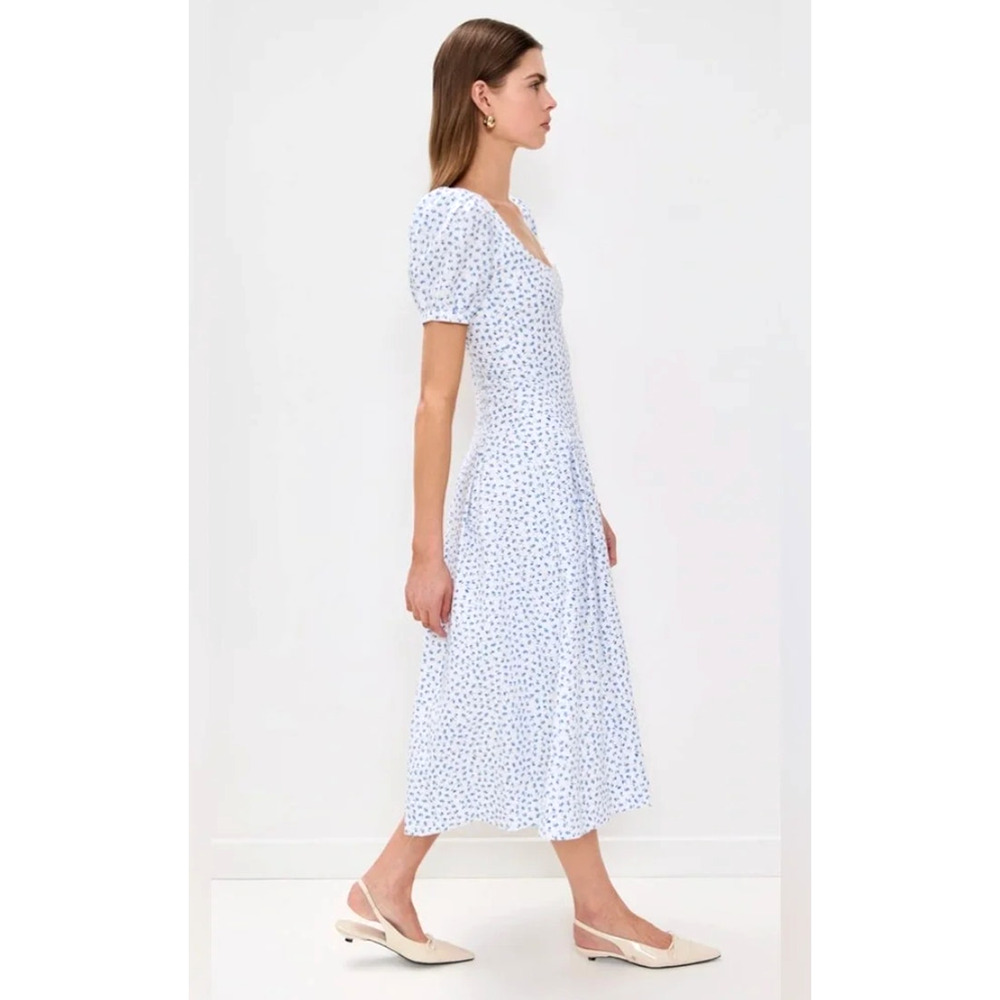 Reformation 6 Coucou 100% Linen Midi Dress Puff Sleeve Liberty Floral Blue White - Picture 4 of 16